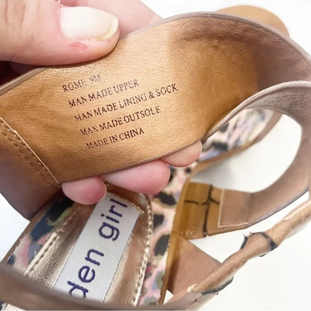 MADDEN GIRL ROME wedge sandal OPEN TOE CASUAL PLATFORM COGNAC size 9 with box